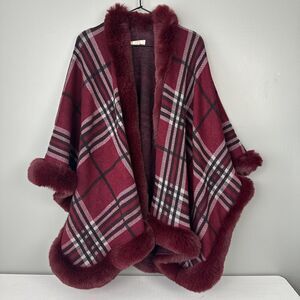 Lida Collection Plaid Poncho Faux Fur Womens One Size Cape
